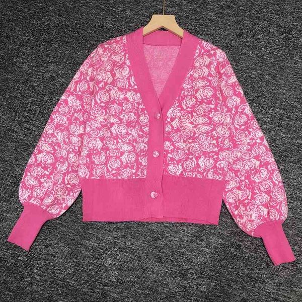 2021 early autumn new whole rose printed bubble lantern sleeve v-neck single breasted long sleeved knitted cardigan women's wear, White;black
2021 early autumn new whole rose printed bubble lantern sleeve v-neck single breasted long sleeved knitted cardigan women's wear, White;black