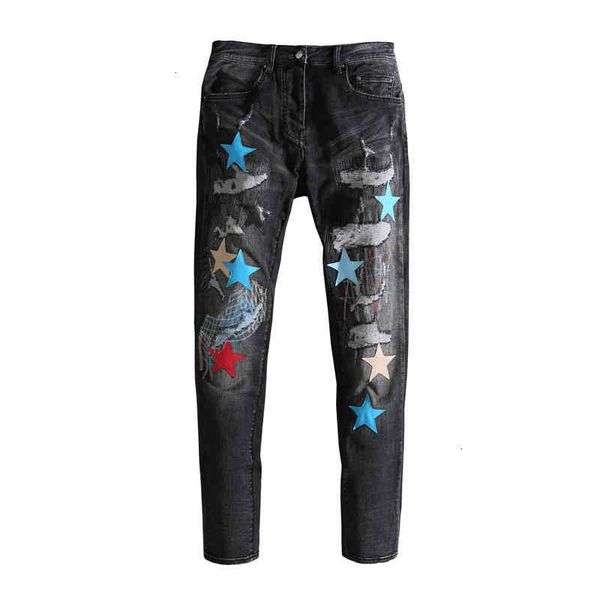 pierced embroidered star jeans am men's slim fit elastic personalized fashionable pants spring and summer thin, Blue
pierced embroidered star jeans am men's slim fit elastic personalized fashionable pants spring and summer thin, Blue