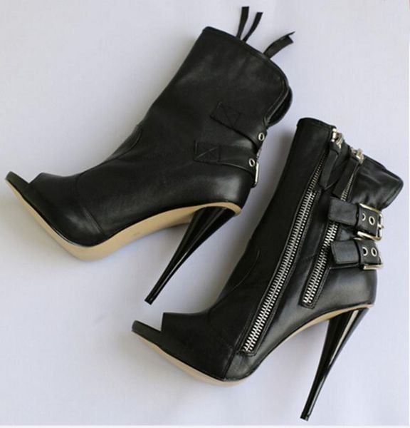 boots bota feminina peep toe double ankle strap spike heel genuine leather punk zipper high woman pumps, Black
boots bota feminina peep toe double ankle strap spike heel genuine leather punk zipper high woman pumps, Black