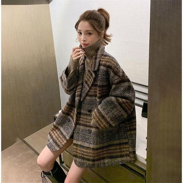 women's wool & blends suit coat autumn and winter 2021 loose small plaid tweed medium long thickened, Black
women's wool & blends suit coat autumn and winter 2021 loose small plaid tweed medium long thickened, Black