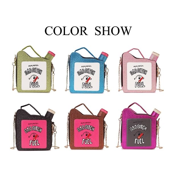 fun gasoline bottle design crossbody for women purses and handbags shoulder chain glittery clutch female kawaii bag lj210203
fun gasoline bottle design crossbody for women purses and handbags shoulder chain glittery clutch female kawaii bag lj210203