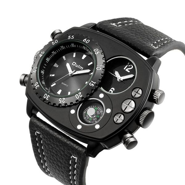 wristwatches oulm 9865 two time zone antique men wristwatch genuine leather strap watches big dial quartz clock male watch relogio masculino, Slivery;brown 
wristwatches oulm 9865 two time zone antique men wristwatch genuine leather strap watches big dial quartz clock male watch relogio masculino, Slivery;brown