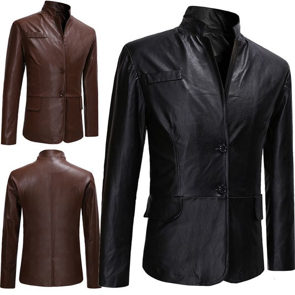 two autumn and winter classic button men's casual slim stand collar leather suit 5280, White;black
two autumn and winter classic button men's casual slim stand collar leather suit 5280, White;black