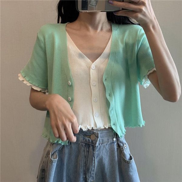 women's knits & tees casual sweater spring summer v-neck single-breasted fake two pieces knitted sweaters cardigan thin short, White
women's knits & tees casual sweater spring summer v-neck single-breasted fake two pieces knitted sweaters cardigan thin short, White
