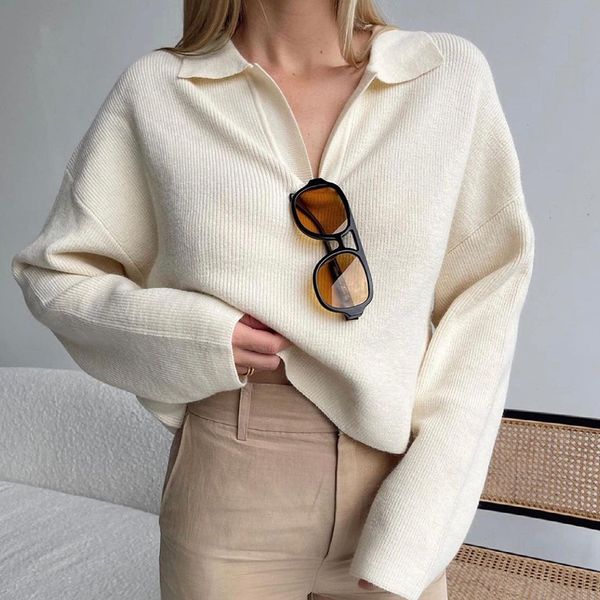 women's knitwear solid color lapels casual stitching basic knitted simple sweaters coat pullovers autumn winter essentials home wear, White
women's knitwear solid color lapels casual stitching basic knitted simple sweaters coat pullovers autumn winter essentials home wear, White