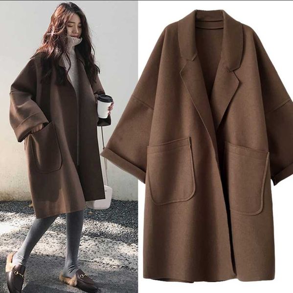 women's wool & blends women woolen loose coat overcoat long fund big size tide clothing female casual solid color wide lapel jacket out, Black
women's wool & blends women woolen loose coat overcoat long fund big size tide clothing female casual solid color wide lapel jacket out, Black