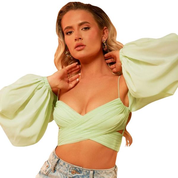 women's tanks & camis 2021 summer women lantern sleeve crop off shoulder spaghetti strap cross wrap t-shirts, White
women's tanks & camis 2021 summer women lantern sleeve crop off shoulder spaghetti strap cross wrap t-shirts, White