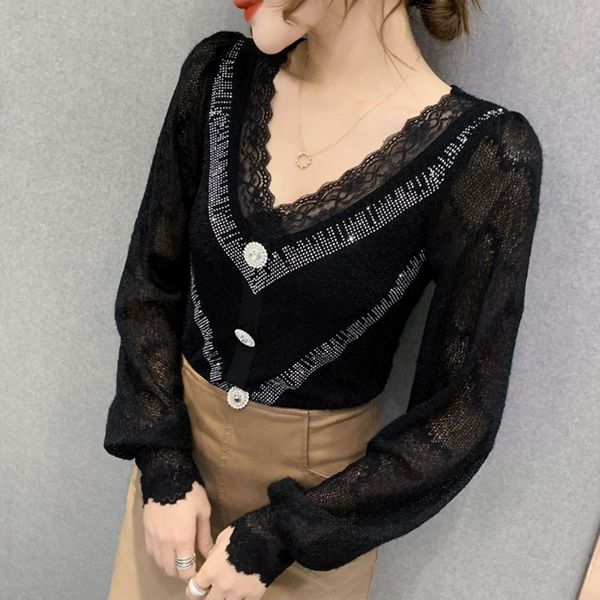 women's t-shirt 2021 spring long sleeve women t shrit fashion casual v-neck drilling lace plus size black blusas, White
women's t-shirt 2021 spring long sleeve women t shrit fashion casual v-neck drilling lace plus size black blusas, White