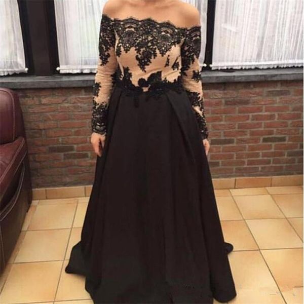 party dresses off the shoulder long prom 2021 sleeve black lace applique pleats formal evening dress gowns, White;black
party dresses off the shoulder long prom 2021 sleeve black lace applique pleats formal evening dress gowns, White;black