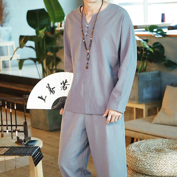 men's tracksuits chinoiserie autumn 2021 cotton and linen suit retro coil button long sleeve t-shirt loose casual pants big size 4xl5xl, Gray
men's tracksuits chinoiserie autumn 2021 cotton and linen suit retro coil button long sleeve t-shirt loose casual pants big size 4xl5xl, Gray