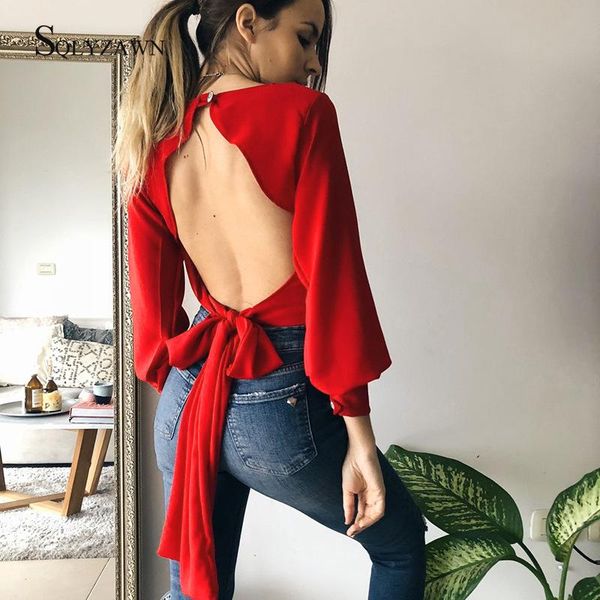 women's blouses & shirts solid backless bow shirt female long sleeve o-neck lantern blouse 2021 autum fashion clothing blusas mujer, White
women's blouses & shirts solid backless bow shirt female long sleeve o-neck lantern blouse 2021 autum fashion clothing blusas mujer, White