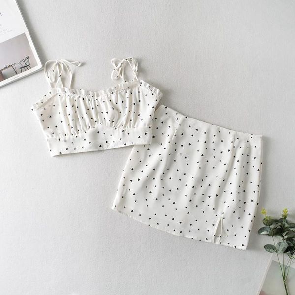 women's swimwear 2pcs women summer outfit heart print tie up sling straps crop +split mini skirt for party vacation bodycon clothes, White;black
women's swimwear 2pcs women summer outfit heart print tie up sling straps crop +split mini skirt for party vacation bodycon clothes, White;black