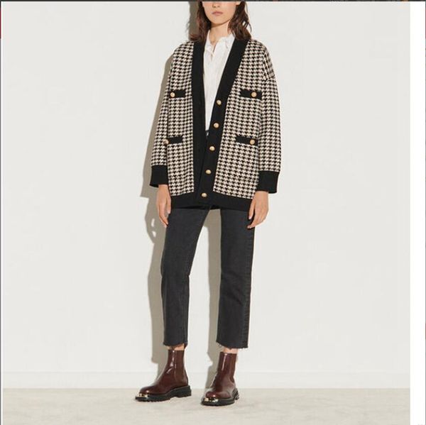 jackets new women`s sandro cardigan with clathrate golden buttons coat, Black;brown
jackets new women`s sandro cardigan with clathrate golden buttons coat, Black;brown