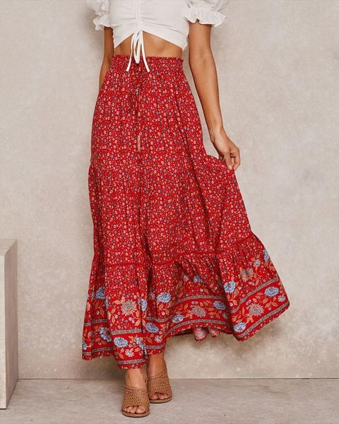 chic long floral print beach women skirt bohemian summer high elastic waist rayon cotton boho maxi femme, Black
chic long floral print beach women skirt bohemian summer high elastic waist rayon cotton boho maxi femme, Black