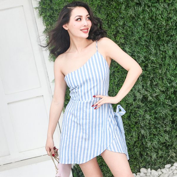 elegant summer irregularly cut off the shoulder an arch side decoration dress blue breathable white stripes 6361, Black;gray
elegant summer irregularly cut off the shoulder an arch side decoration dress blue breathable white stripes 6361, Black;gray