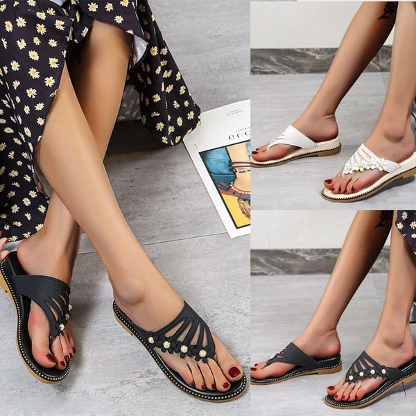 slippers summer retro crystal shoes sandals women roman flat bottom diamond hollow bohemian casual, Black 
slippers summer retro crystal shoes sandals women roman flat bottom diamond hollow bohemian casual, Black