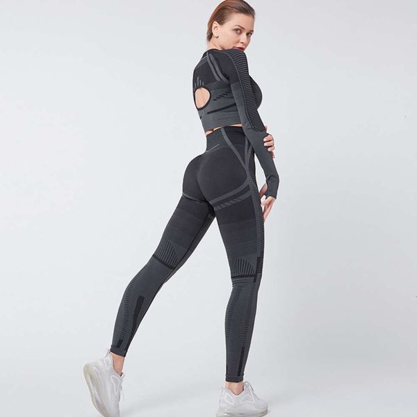 high ins suit open navel sports long sleeve waist peach hip lifting fitness yoga pants, Gray
high ins suit open navel sports long sleeve waist peach hip lifting fitness yoga pants, Gray