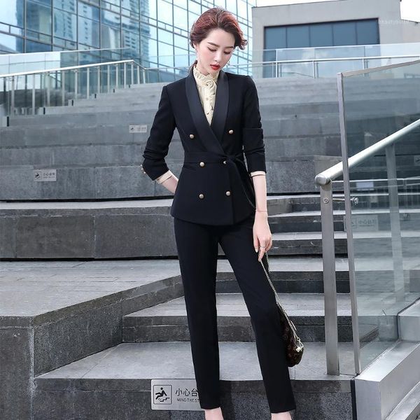 women solid pant suit slim 2 piece set with bow belt black green work wear triple breasted blazer and women's suits & blazers, White;black
women solid pant suit slim 2 piece set with bow belt black green work wear triple breasted blazer and women's suits & blazers, White;black