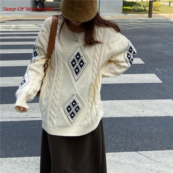 women's sweaters concise fashion style 2021autumn winter korean version loose twist argyle knit sweater female o-neck leisure pullover, White;black
women's sweaters concise fashion style 2021autumn winter korean version loose twist argyle knit sweater female o-neck leisure pullover, White;black