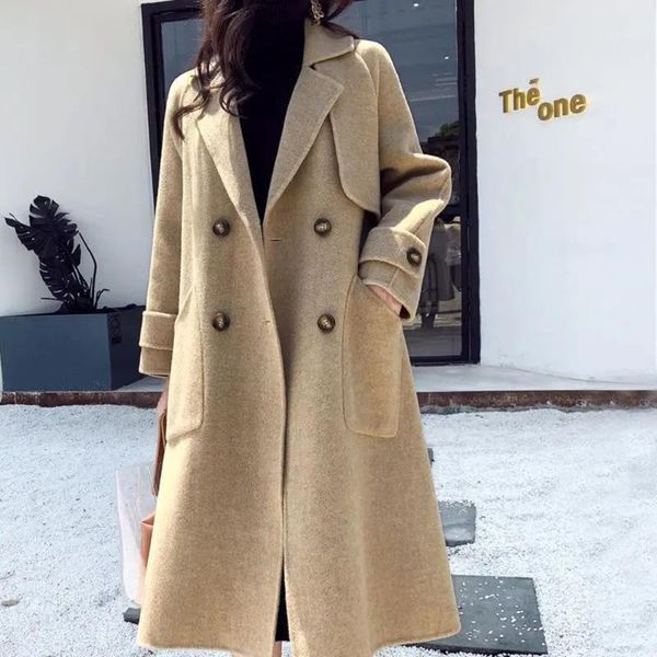 women's wool & blends thick autumn and winter elegant temperament woolen coat korean style mid-length fashionable chic wear, Black
women's wool & blends thick autumn and winter elegant temperament woolen coat korean style mid-length fashionable chic wear, Black