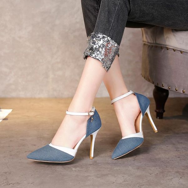 dress shoes spring 2021 sandals pointed button thin high heels denim women's size 30-47, Black
dress shoes spring 2021 sandals pointed button thin high heels denim women's size 30-47, Black