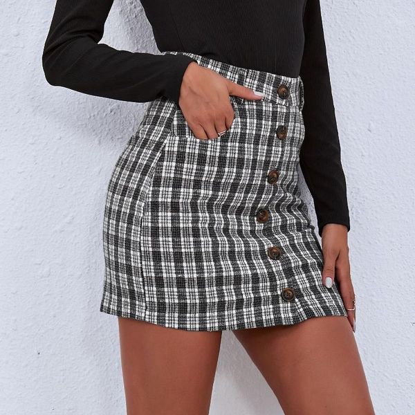 skirts spring summer plaid with button women's skirt high waist female short lady's mini stright bottoms, Black
skirts spring summer plaid with button women's skirt high waist female short lady's mini stright bottoms, Black
