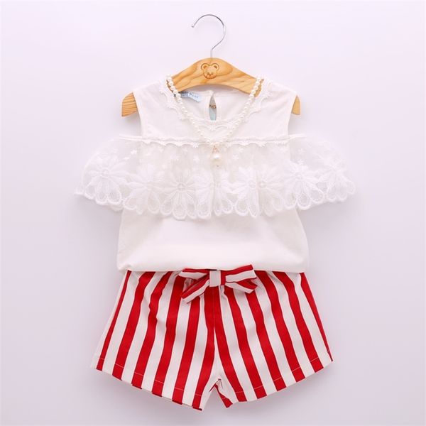 kids clothes summer girls clothing sets lace short sleeves+stripe shorts 2pcs children baby 210528, White
kids clothes summer girls clothing sets lace short sleeves+stripe shorts 2pcs children baby 210528, White