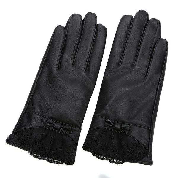 five fingers gloves women' genuine sheepskin leather elegant lovely lace bow winter warm driving mittens s2364, Blue;gray
five fingers gloves women' genuine sheepskin leather elegant lovely lace bow winter warm driving mittens s2364, Blue;gray
