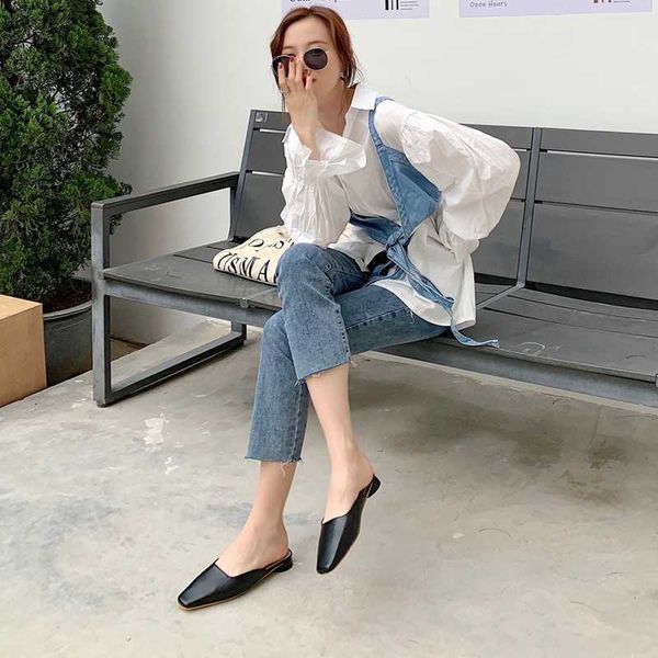 slippers spring square head ladies high-quality leather all-match semi-soft casual low-heeled british style sandals, Black
slippers spring square head ladies high-quality leather all-match semi-soft casual low-heeled british style sandals, Black