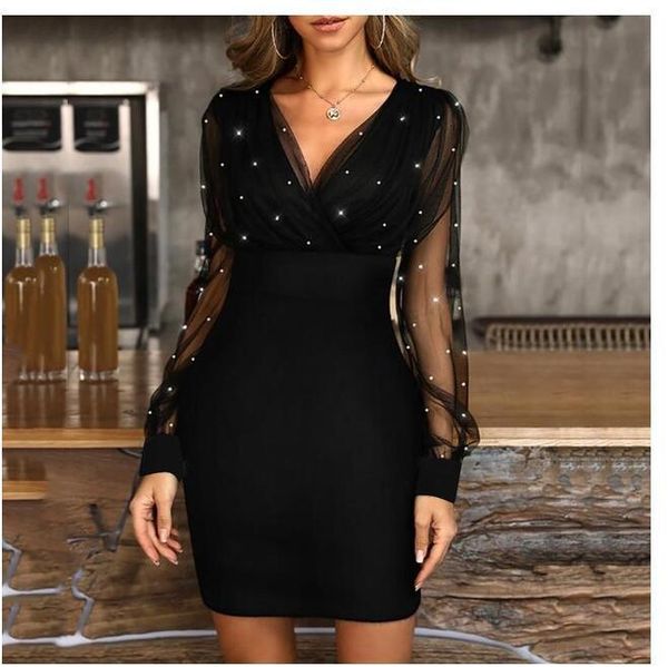 casual dresses 2021 mesh stitched shiny beads dress slim for women elegant women's, Black;gray
casual dresses 2021 mesh stitched shiny beads dress slim for women elegant women's, Black;gray