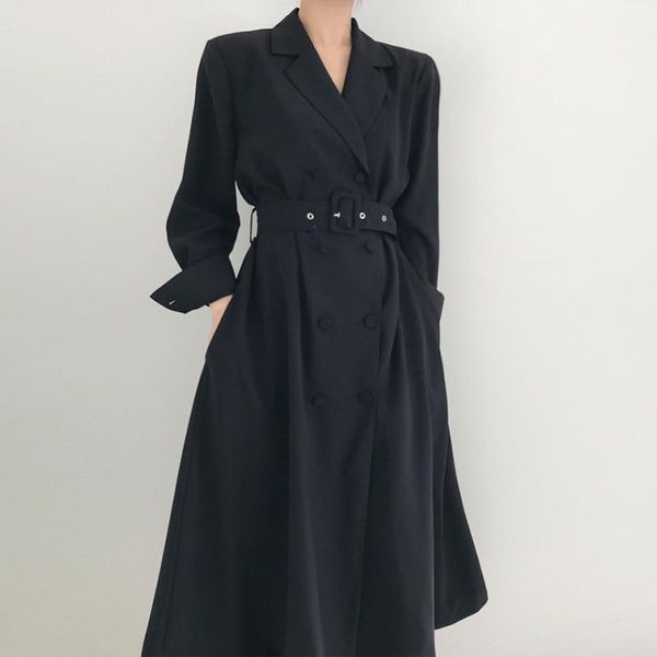 women's trench coats elegant double breasted coat women vintage long sleeve belted outerwear loose office lady windbreaker korean b439, Tan;black
women's trench coats elegant double breasted coat women vintage long sleeve belted outerwear loose office lady windbreaker korean b439, Tan;black