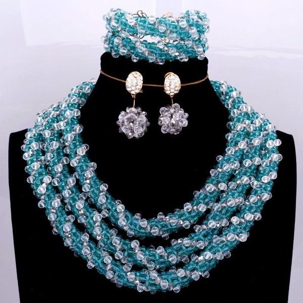 earrings & necklace crystal bridal jewelry sets teal green and transparent white dubai 3 pics african bracelet earring, Silver 
earrings & necklace crystal bridal jewelry sets teal green and transparent white dubai 3 pics african bracelet earring, Silver