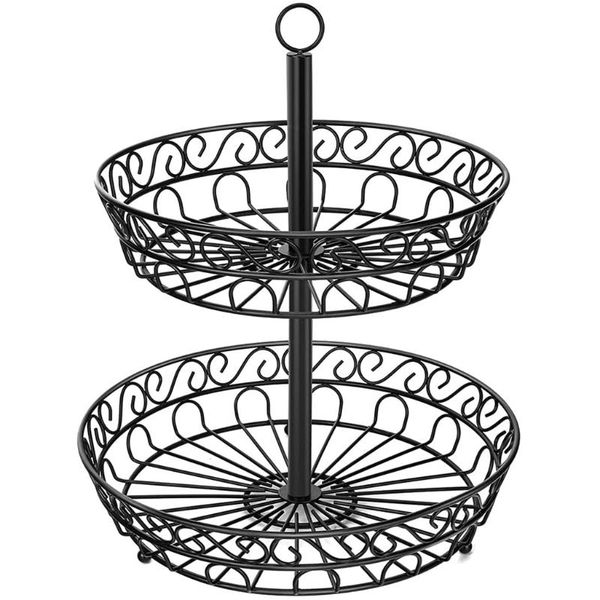 storage baskets 2 tier metal fruit plate basket detachable countervintage hollow out black tray stand holder kitchen organizer 
storage baskets 2 tier metal fruit plate basket detachable countervintage hollow out black tray stand holder kitchen organizer