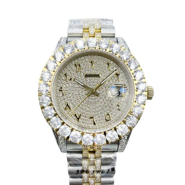 2022 paved diamonds automatic mens watch arabic script fully iced out watches 41mm two tone stainless steel bracelet sapphire luxury hanbels, Slivery;brown
2022 paved diamonds automatic mens watch arabic script fully iced out watches 41mm two tone stainless steel bracelet sapphire luxury hanbels, Slivery;brown