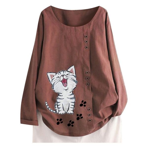 #50 t shirt women cotton linen casual plus size cat print long sleeve button tunic t-shirt modis daily loose autumn 2021, White
#50 t shirt women cotton linen casual plus size cat print long sleeve button tunic t-shirt modis daily loose autumn 2021, White