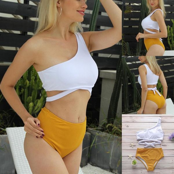 women's swimwear simple solid color split one shoulder bikini swimsuit with bra without steel support open back shorts two piece, White;black
women's swimwear simple solid color split one shoulder bikini swimsuit with bra without steel support open back shorts two piece, White;black