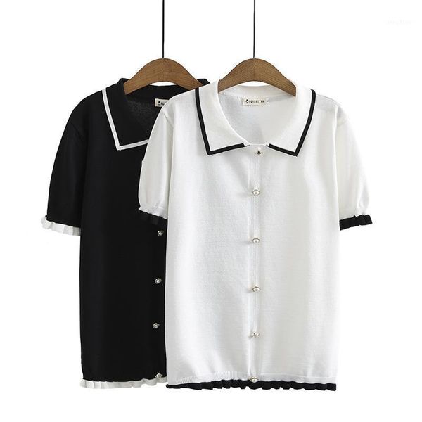 plus size t-shirt women's clothing sweaters 3xl 2021 summer loose ruffled lapel ice silk knitting small unlined upper garment, Black
plus size t-shirt women's clothing sweaters 3xl 2021 summer loose ruffled lapel ice silk knitting small unlined upper garment, Black