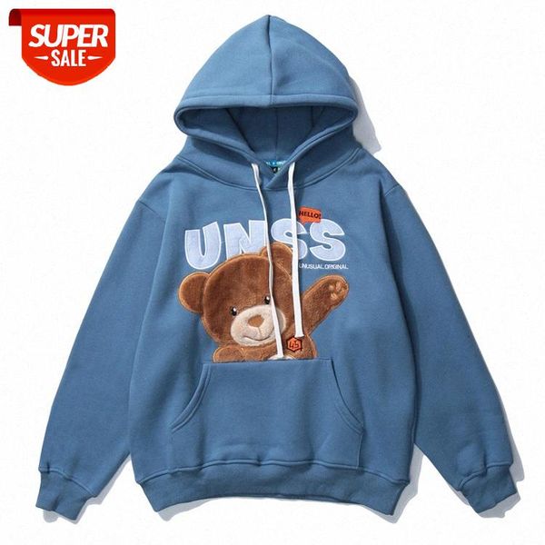 embroidered patch bear loose sweater bf lazy style fun couple hoodie #pw9p, Black 
embroidered patch bear loose sweater bf lazy style fun couple hoodie #pw9p, Black