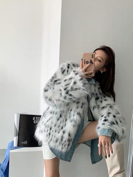 women's fur & faux fashion casual lady coat medium long suit collar leopard print korean version of jacket, Black
women's fur & faux fashion casual lady coat medium long suit collar leopard print korean version of jacket, Black