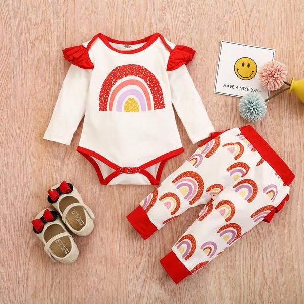 clothing sets 0-24m infant baby girl rainbow printed long sleeve romper triangle ruffled waist elastic pants spring set, White
clothing sets 0-24m infant baby girl rainbow printed long sleeve romper triangle ruffled waist elastic pants spring set, White