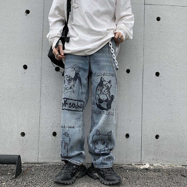 south korea autumn shinjuku college beautiful girl cartoon print jeans women's casual loose wide leg pants, Blue
south korea autumn shinjuku college beautiful girl cartoon print jeans women's casual loose wide leg pants, Blue