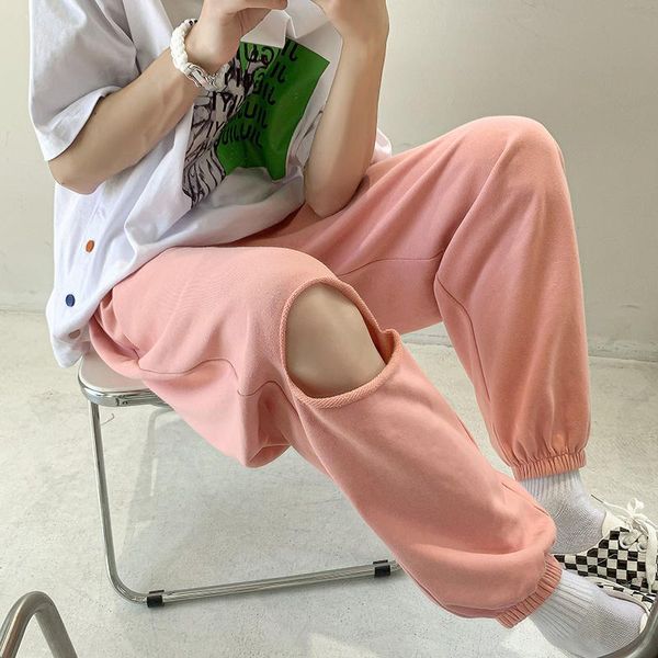 men's pants pink hole women's summer thin fat mm lovers students' versatile leisure sports leggings, Black 
men's pants pink hole women's summer thin fat mm lovers students' versatile leisure sports leggings, Black
