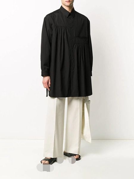 men's casual shirts classic dark simple personality pleated hem bifurcated loose large shirt, White;black
men's casual shirts classic dark simple personality pleated hem bifurcated loose large shirt, White;black