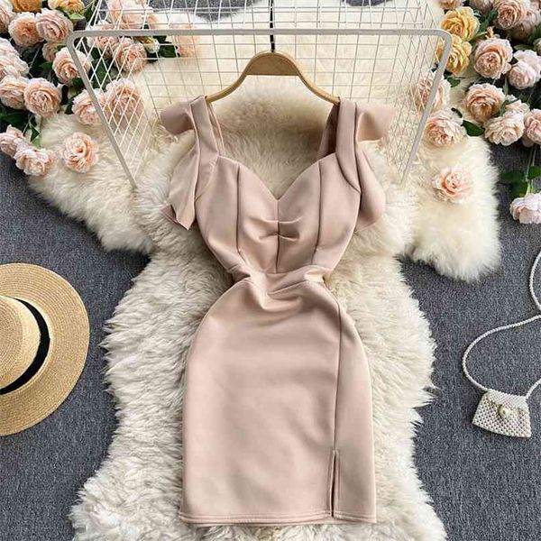 women fashion sweet ruffled flying sleeves slim summer mini package hip dress solid color club vestidos s438 210527, Black;gray
women fashion sweet ruffled flying sleeves slim summer mini package hip dress solid color club vestidos s438 210527, Black;gray