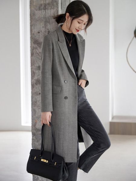 women's wool & blends casual suit coat medium length 2021 spring and autumn korean british style small top, Black
women's wool & blends casual suit coat medium length 2021 spring and autumn korean british style small top, Black