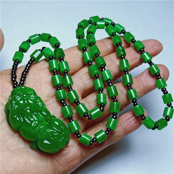 100% genunie green jade pendant necklaces hand carved jadeite jade necklaces with beads necklace fine jade jewelry, Red;blue