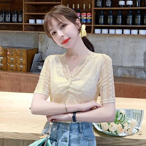 women's blouses & shirts houthion blouse nylon summer slim comfortable fashion v-neck short sleeve korean, White 
women's blouses & shirts houthion blouse nylon summer slim comfortable fashion v-neck short sleeve korean, White