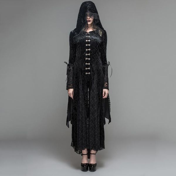 women's trench coats devil fashion gothic black mysteriou women casual long coat dress visual kei steampunk costume hooded tassel overc, Tan;black