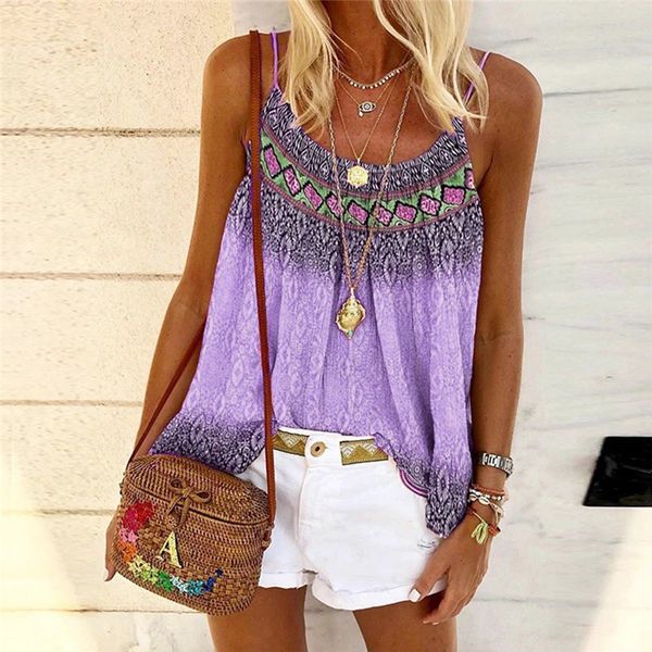 women tank new leisure casual shirt ladies 2021 summer t-shirt mouwlless boho print femme, White