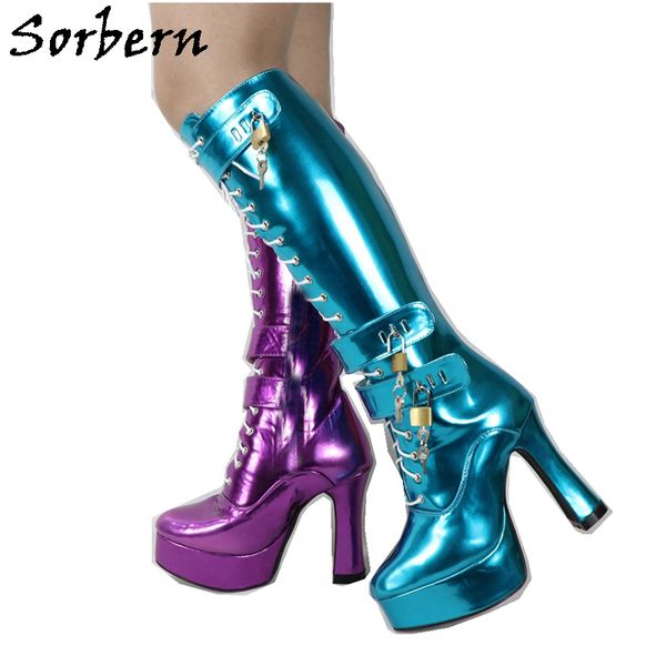 sorbern metallic block heels knee high boots for women glitter lockable chunky 12cm platform for crossdresser, Black
sorbern metallic block heels knee high boots for women glitter lockable chunky 12cm platform for crossdresser, Black